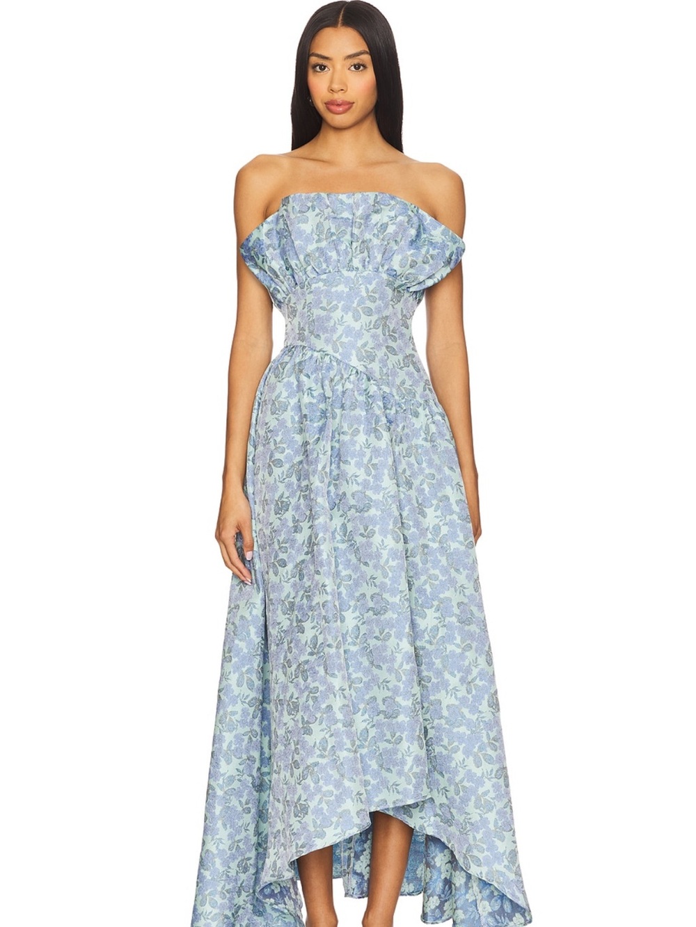 Elliatt × REVOLVE Jacquard Asymmetric Gown in Blue Floral